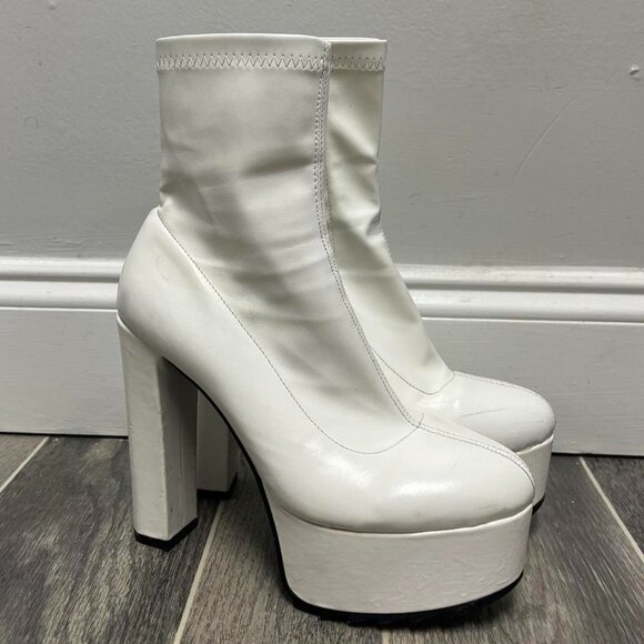 Lamoda White Faux Leather Platform Ankle Boots Size 8 - Picture 1 of 2